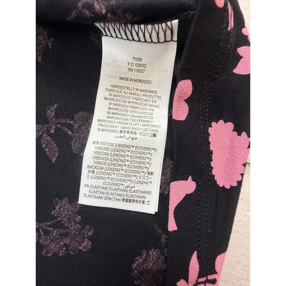 Boden Womens Pink Cherry Floral Puff Sleeve Square Neck Top Black Size US 8